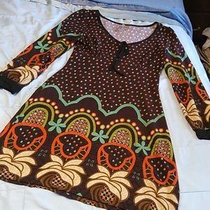 Yahada Boutique Dress Brown Orange Long Sleeve S
